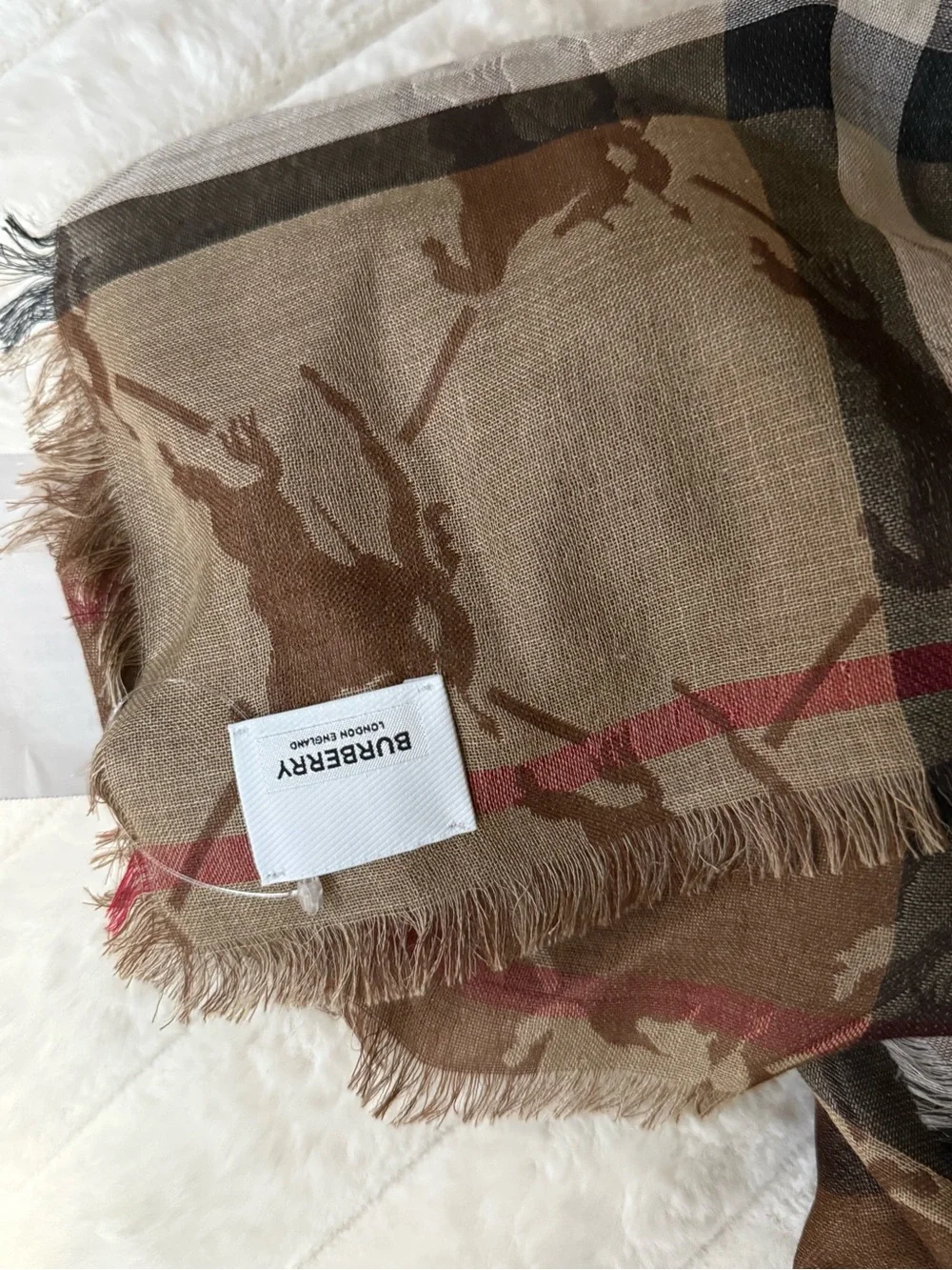 Burberry Equestrian Knight Check Scarf BIRCH BROWN One Size NWT